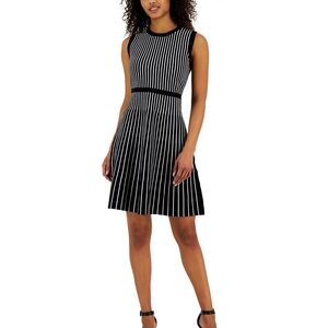Anne Klein Women's Vertical Stripe Fit & Flare Sleeveless Dress